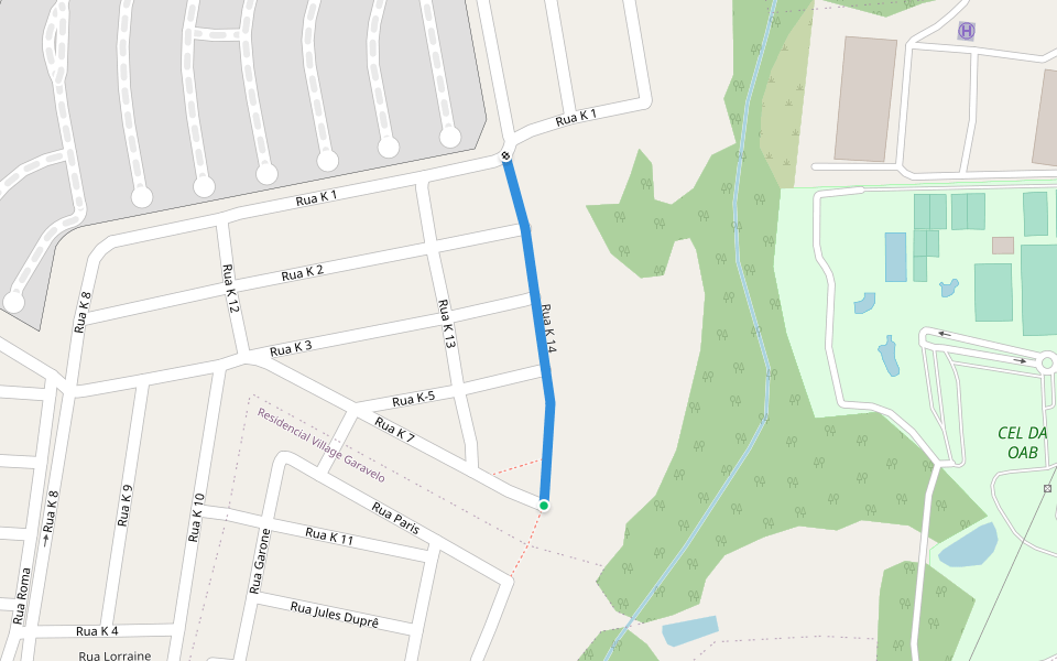 Rua K 14 walking route map in Aparecida de Goiânia