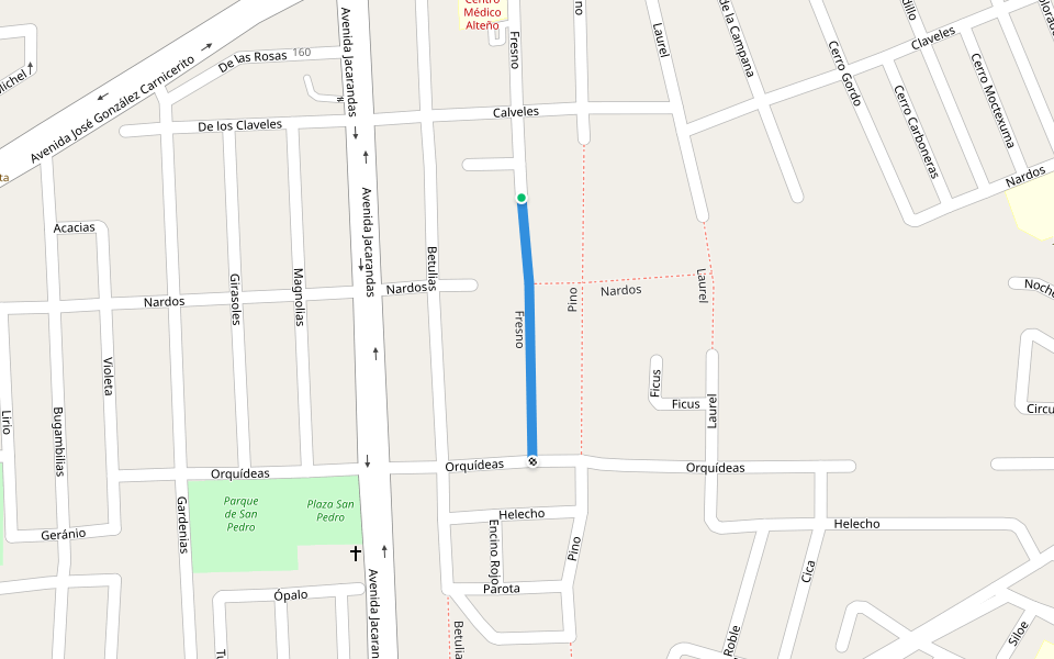 Fresno walking route map in Tepatitlán de Morelos