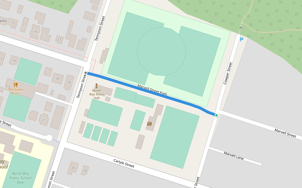 Marvell Street Path walking route map in Byron Bay