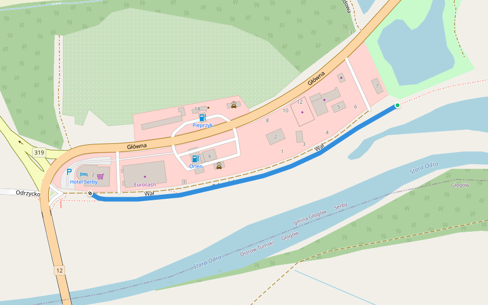 Wał walking route map in Serby