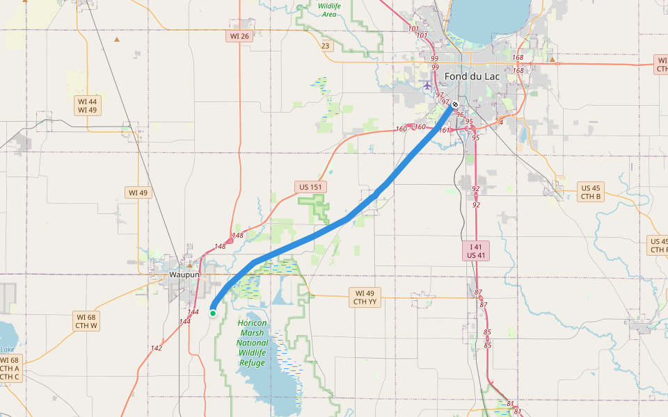 Wild Goose State Trail walking route map in Waupun