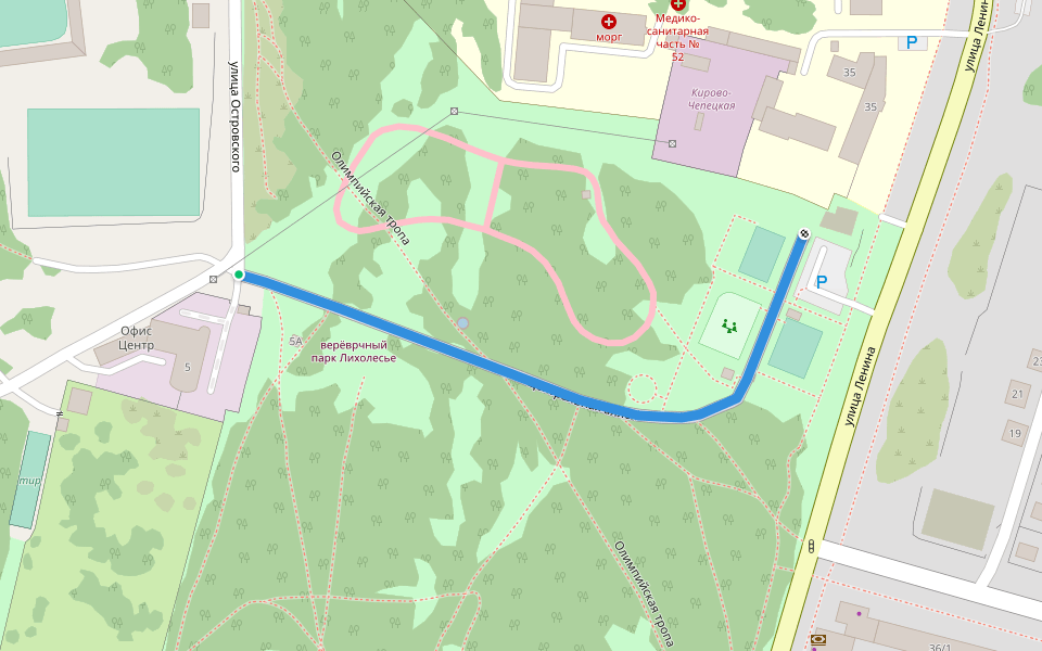 Центральная аллея walking route map in Kirovo-Chepetsk