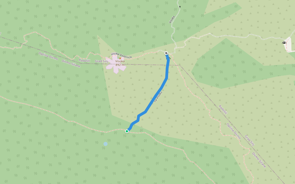 na Visoku walking route map in Radošić