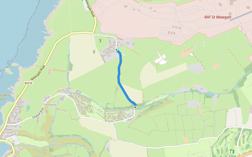 Trevelgue Farm Private Road walking route map in Saint Mawgan