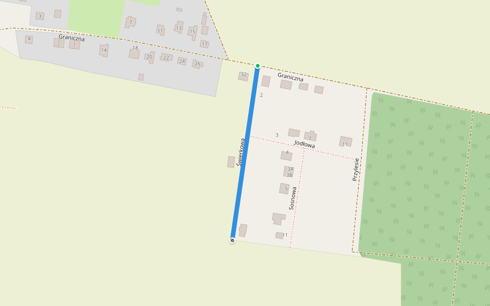 Świerkowa walking route map in Przybyszewo