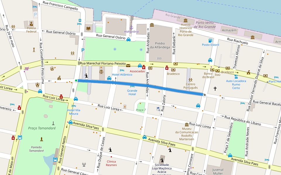 Rua General Bacelar walking route map in Rio Grande