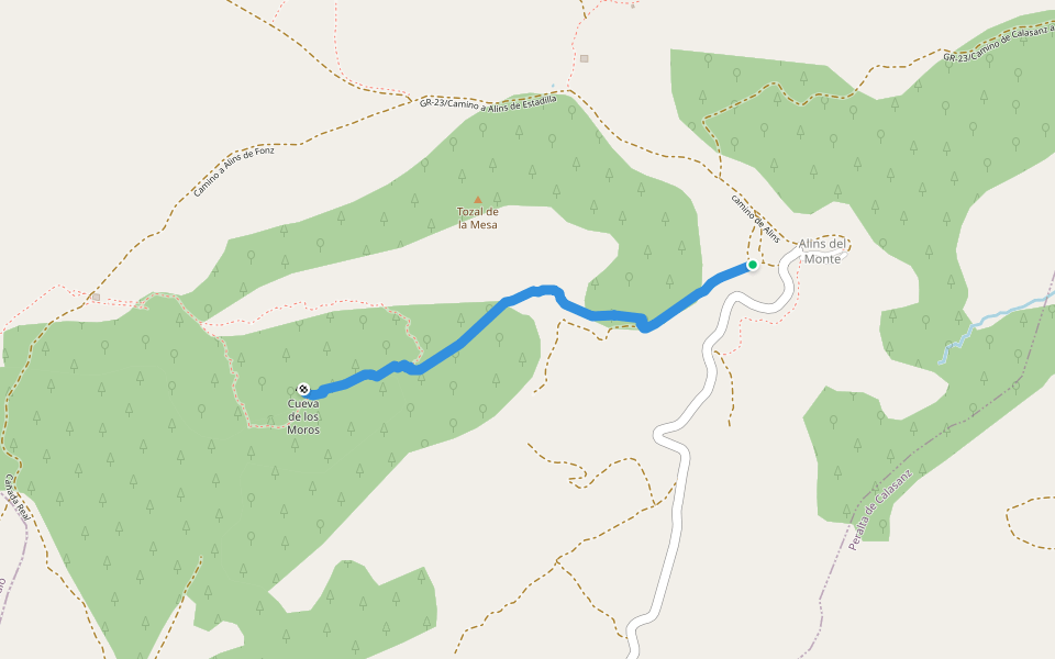 Alins-Cueva de los Moros walking route map in Alins del Monte
