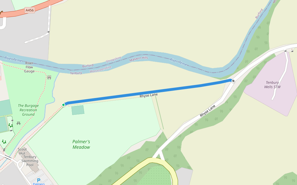 Rhyse Lane walking route map in Tenbury Wells