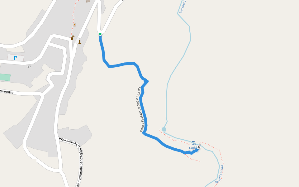 Sentiero per il torrente Lorda walking route map in Sant'Agapito