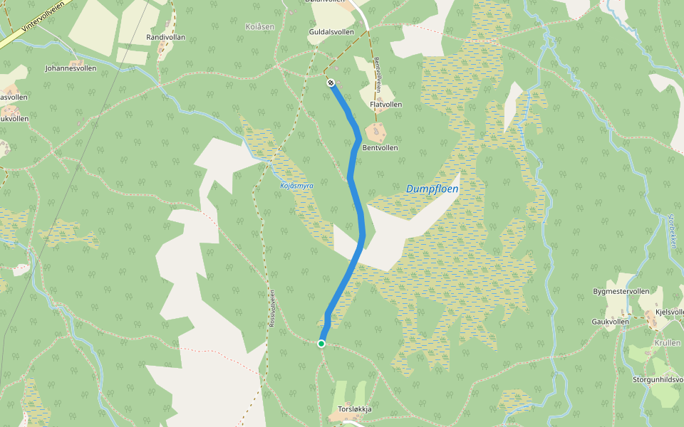 Kojåsstien walking route map in Orvos