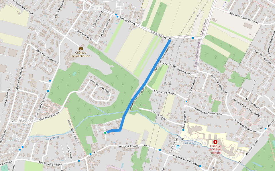 Sentier des Marcoussets walking route map in Longpont-sur-Orge
