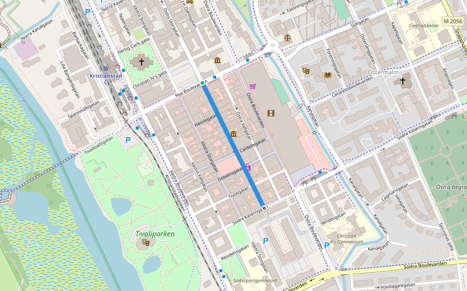 Östra Storgatan walking route map in Kristianstad