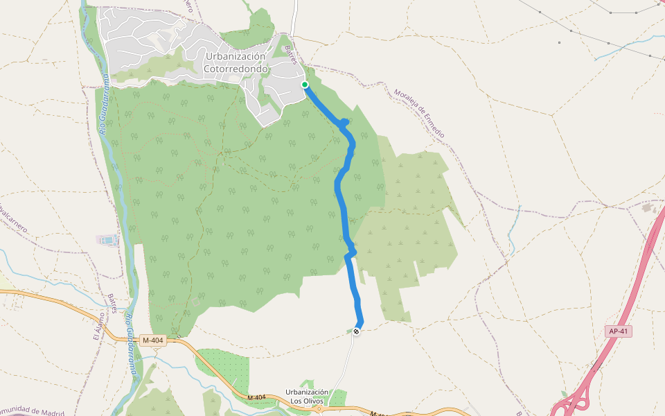 Camino de Batres a Arroyomolinos walking route map in Batres
