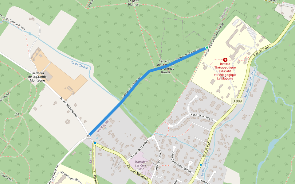 Chemin des Gelinottes walking route map in Montlignon