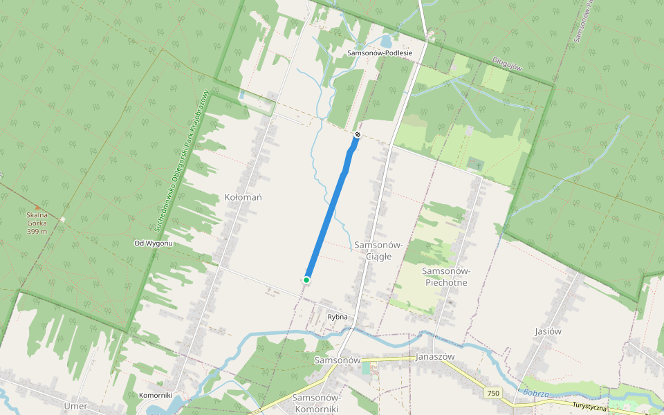 Miła walking route map in Kołomań
