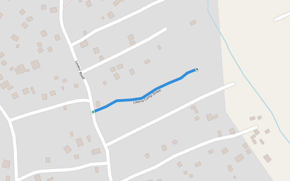 Liberia Camp Street walking route map in Waterloo