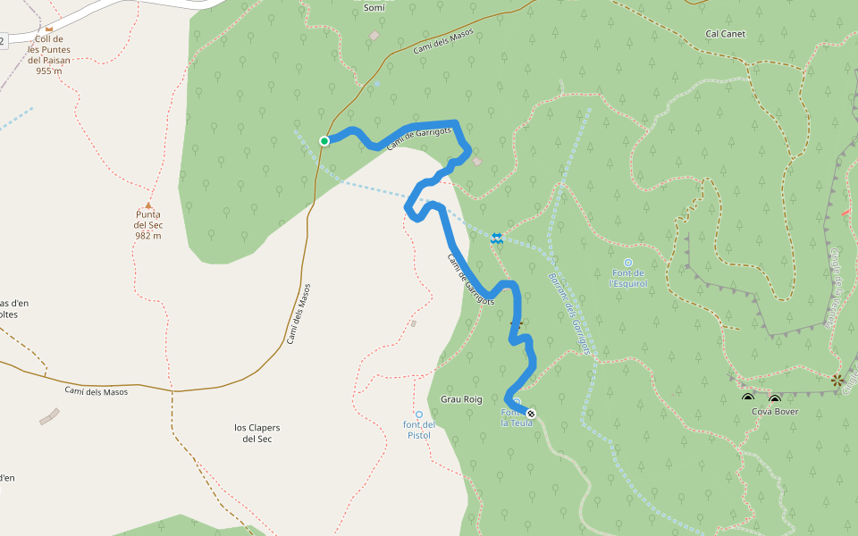 Camí de Garrigots walking route map in Arbolí
