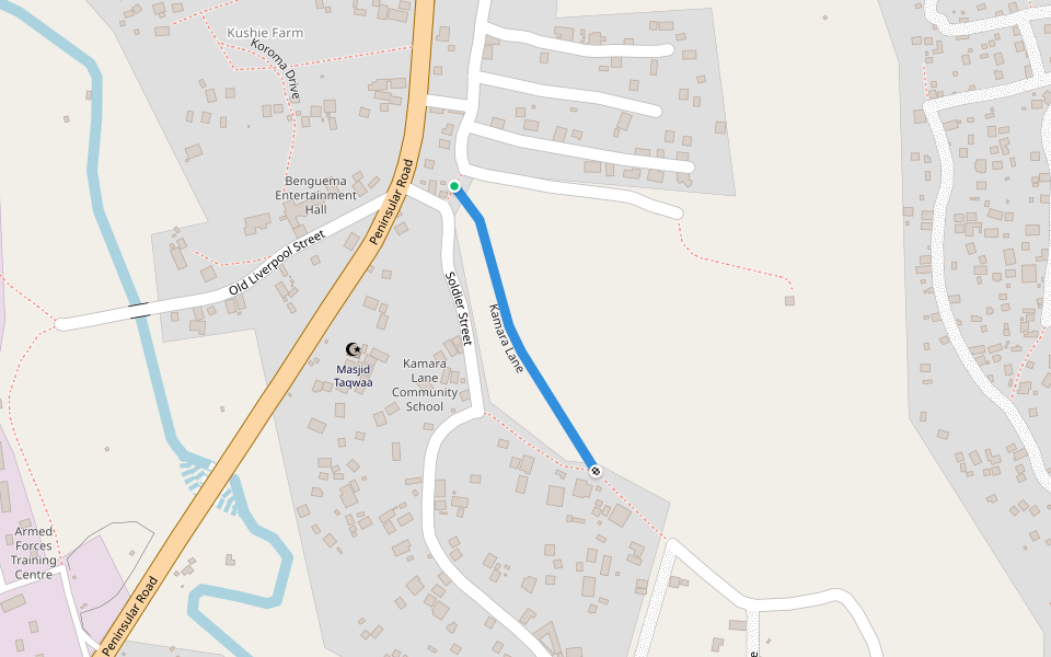 Kamara Lane walking route map in Waterloo