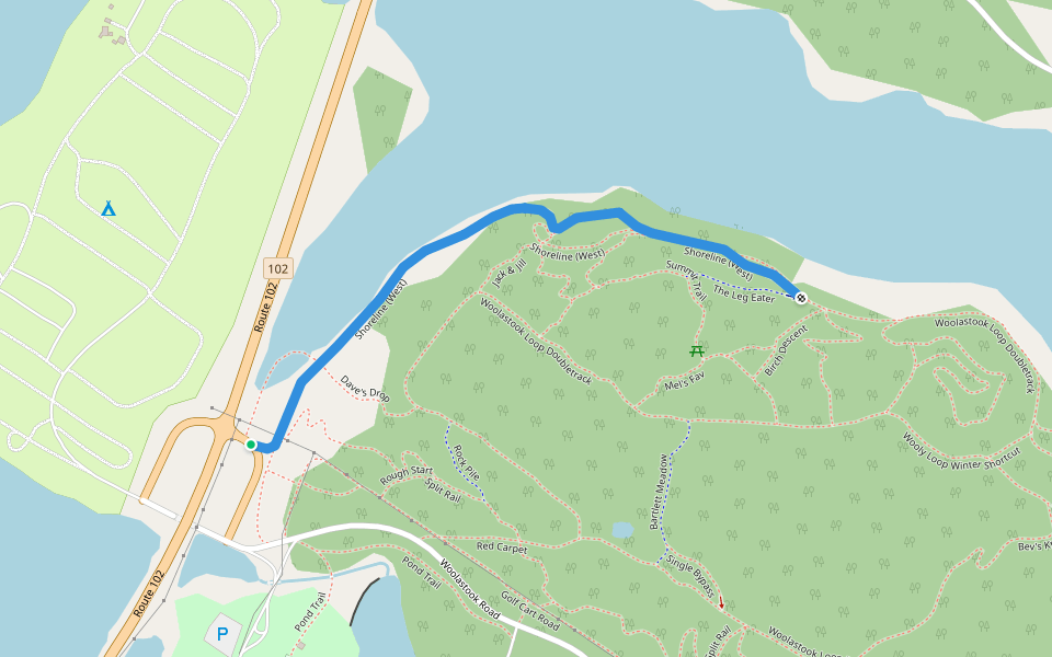Shoreline (West) walking route map in Upper Kingsclear