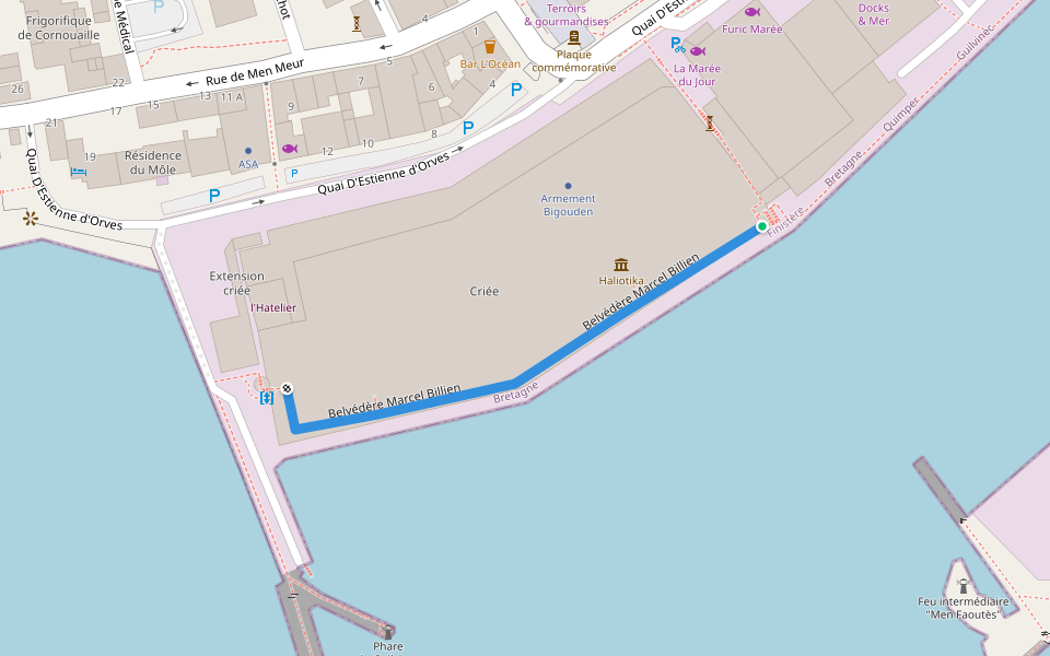 Belvédère Marcel Billien walking route map in Guilvinec