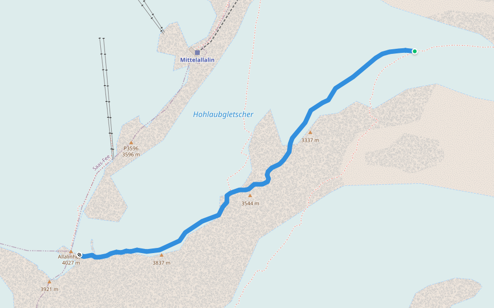 Hohlaubgrat walking route map in Saas-Almagell