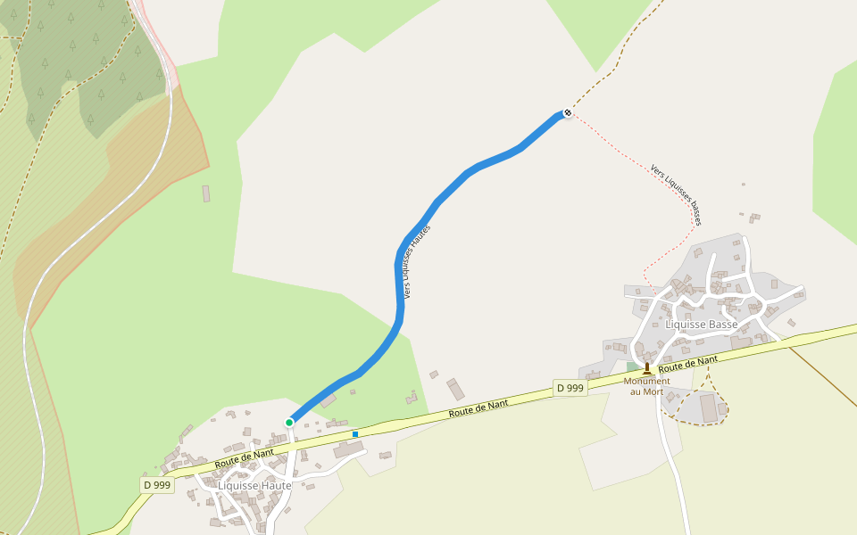 Vers Liquisses Hautes walking route map in Nant