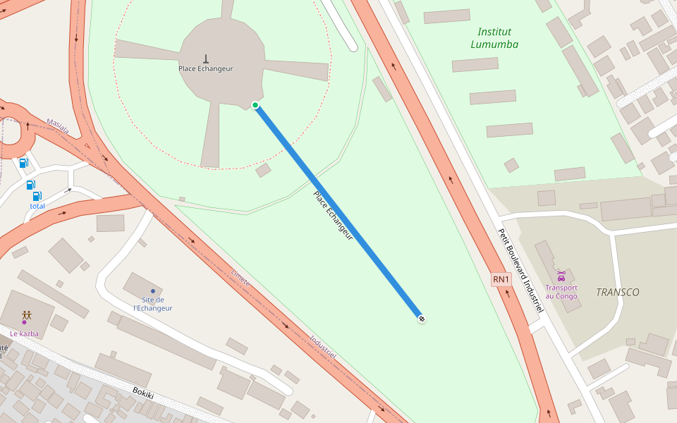 Place Echangeur walking route map in Kinshasa