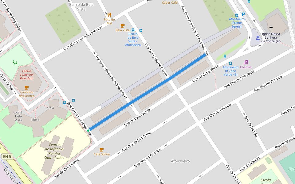 Rua das Descobertas walking route map in Montijo