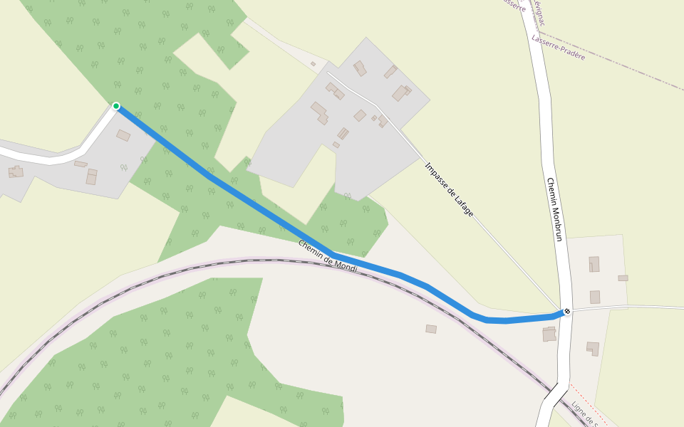 Chemin de Mondi walking route map in Lasserre-Pradère