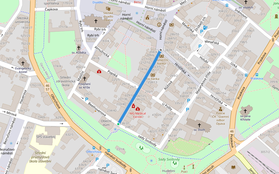 Ostrožná walking route map in Opava