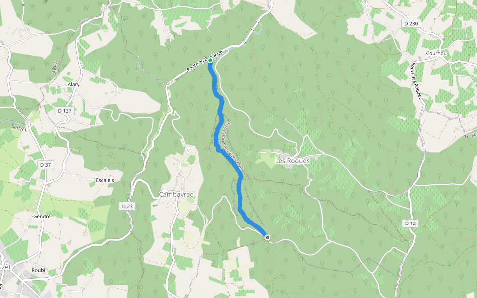 Gorges de Landorre walking route map in Saint-Vincent-Rive-d'Olt