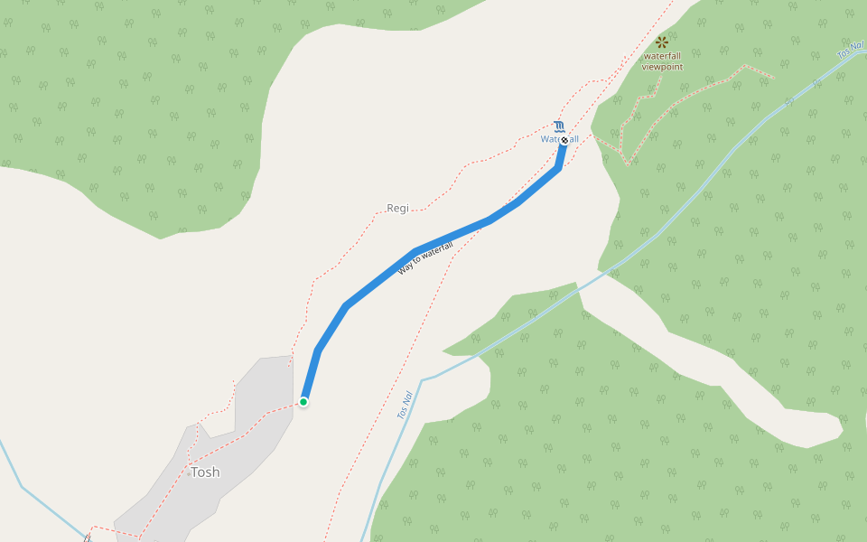 Way to waterfall walking route map in Tosh
