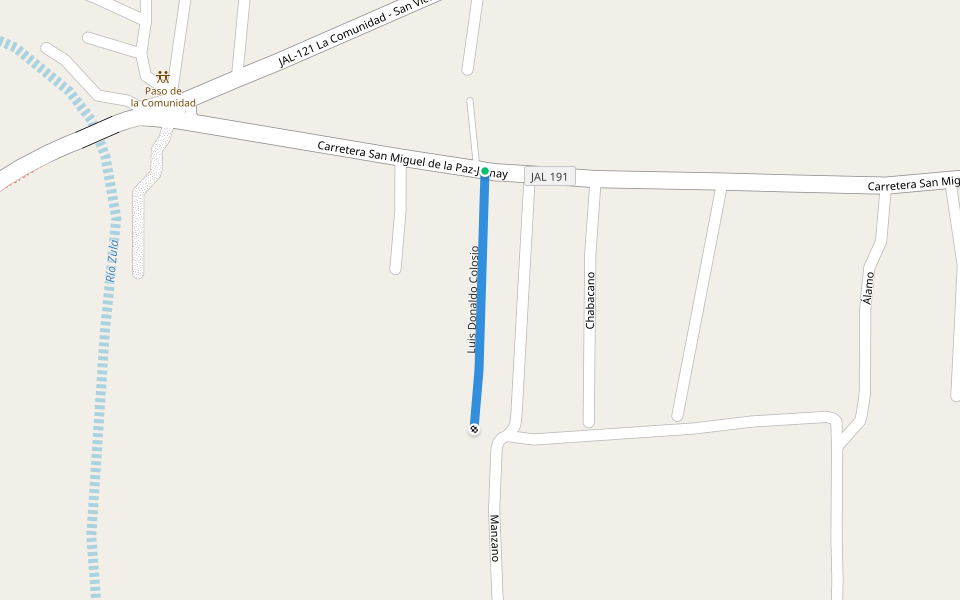 Luis Donaldo Colosio walking route map in Paso de la Comunidad