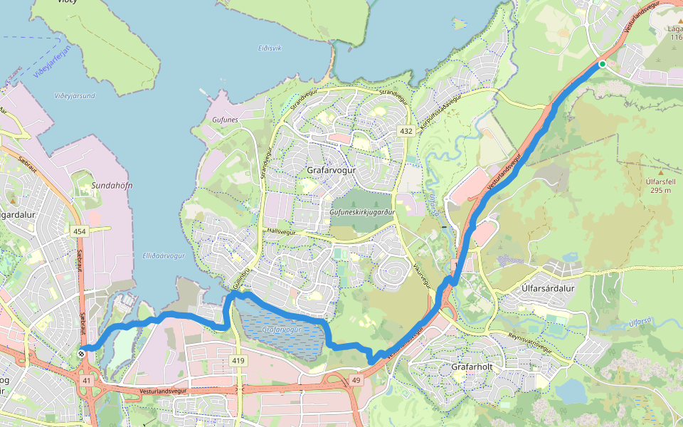 Kelduleið walking route map in Mosfellsbær