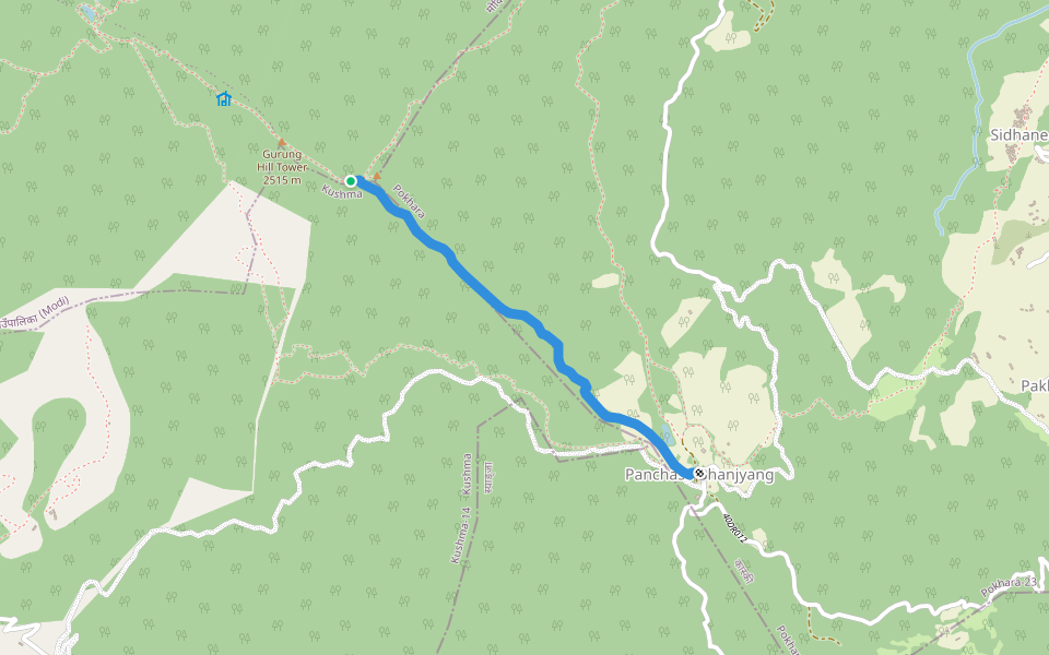 Bhanjiang to Panchase peak walking route map in Panchase