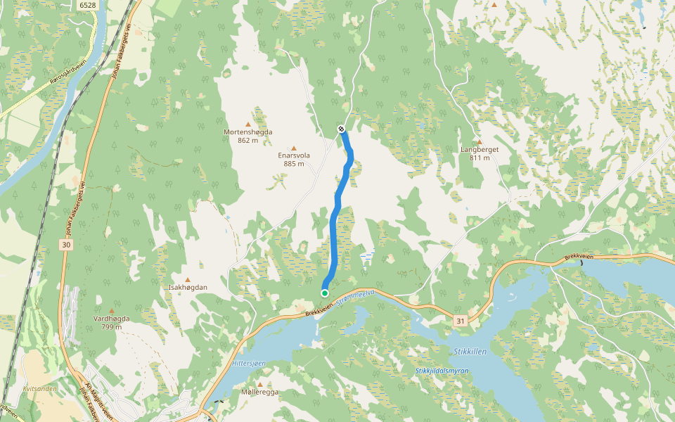 Gammelveien åt Erlia walking route map in Oppsal