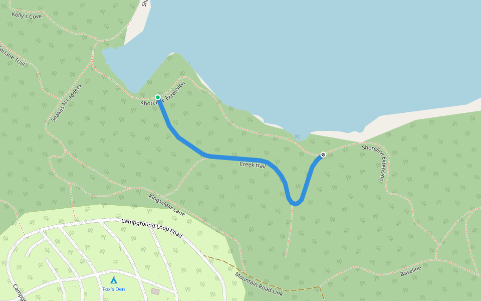 Creek trail walking route map in Upper Kingsclear