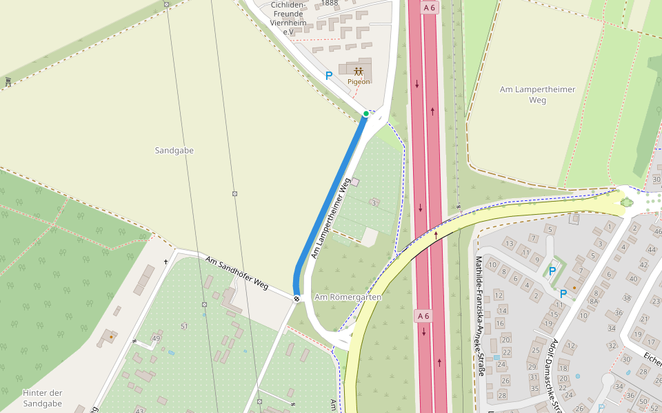 Am Lampertheimer Weg walking route map in Viernheim