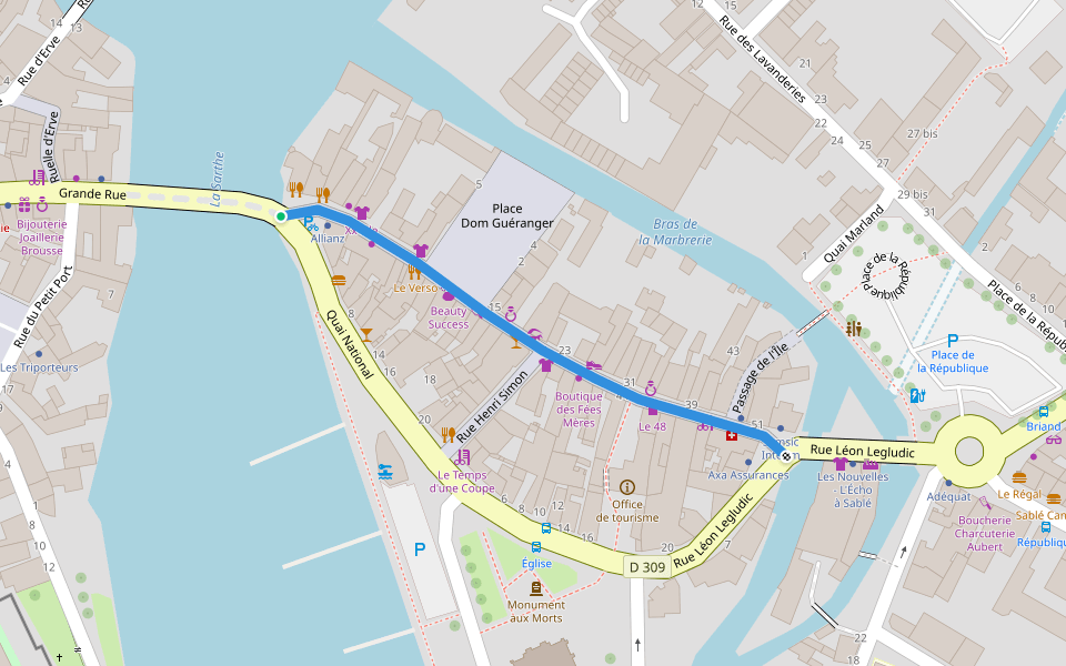 Rue de l'Île walking route map in Sablé-sur-Sarthe