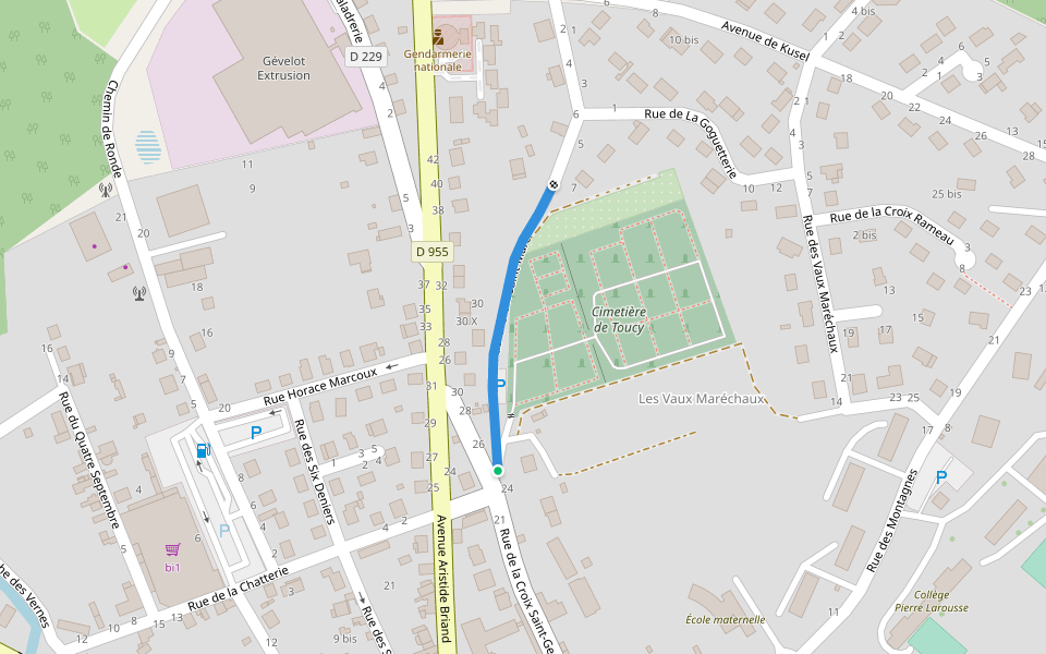 Rue de la Croix Saint-Marc walking route map in Toucy