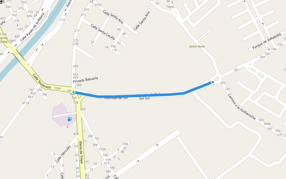 Del Sol walking route map in Lagos de Moreno