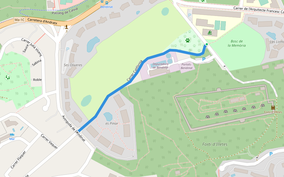 Carrer Califòrnia walking route map in Calvià