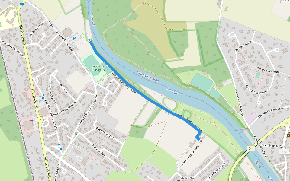 Chemin Rural de Jordanis walking route map in Pinsaguel
