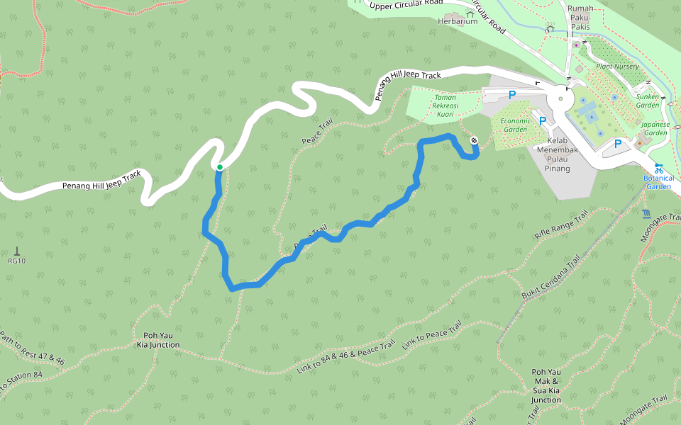 8km to Jeep Road walking route map in George Town
