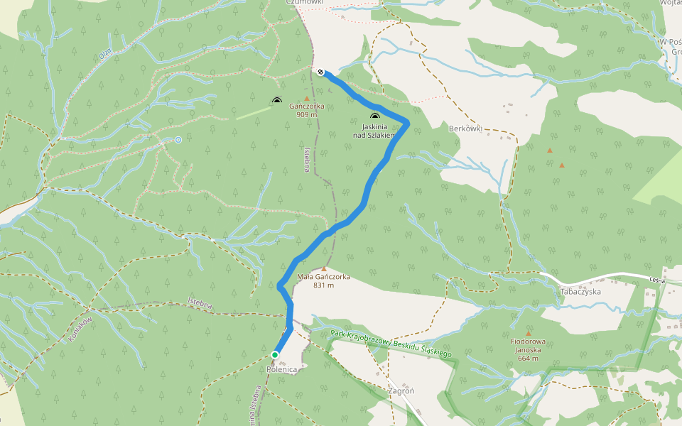 Tyniok - Gańczorka walking route map in Koniaków