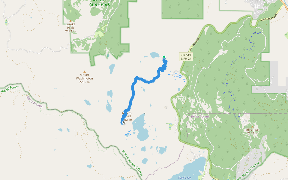 Mount Elwell Trail walking route map in Graeagle