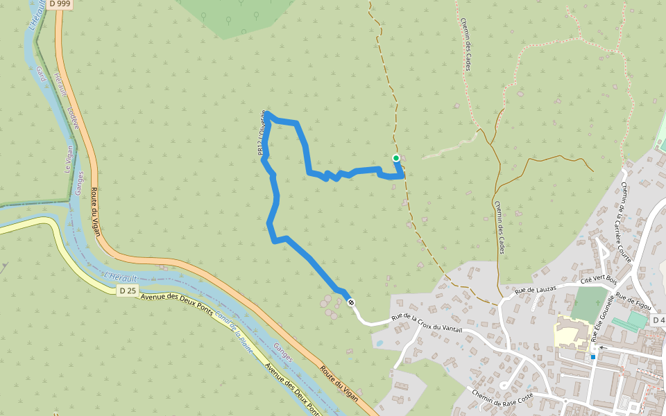 PR12 L'Oliveraie walking route map in Ganges