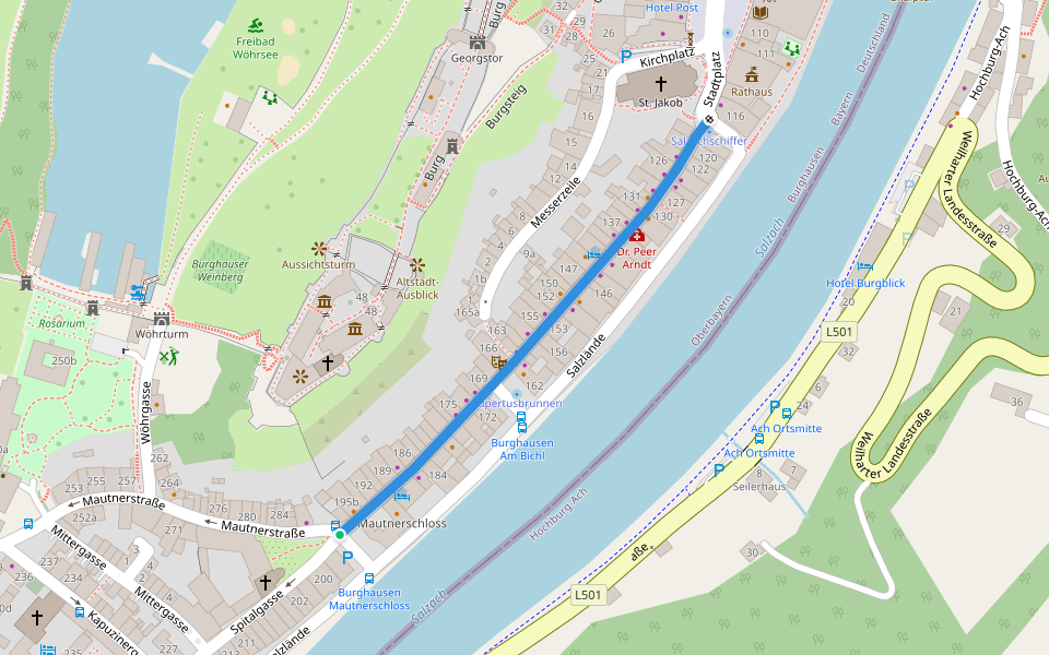In den Grüben walking route map in Burghausen