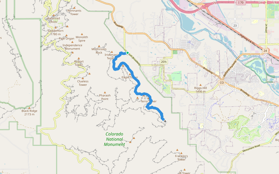 Bench Trail walking route map in Grand Junction