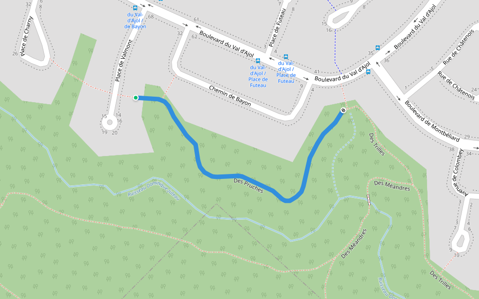 Des Pruches walking route map in Lorraine